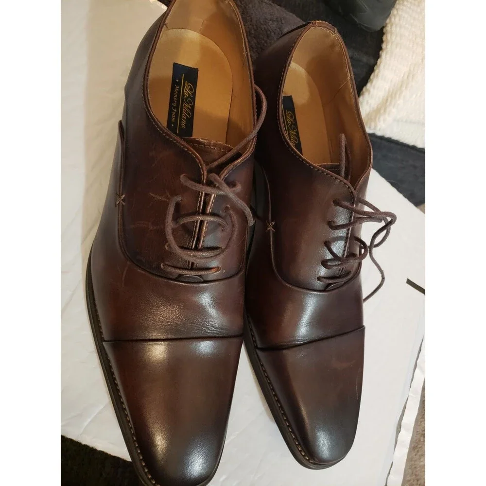 La Milano LF8416 Men's Brown Leather Lace Up Oxfords & Cap Toe Shoes Size 12 D